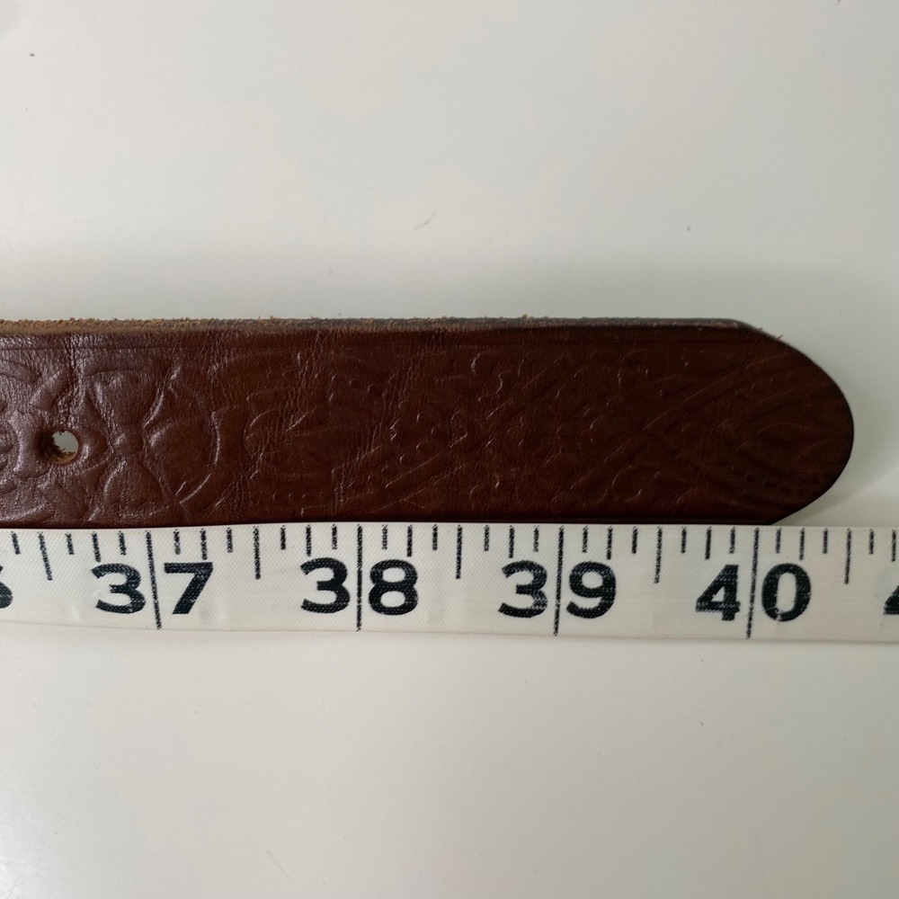Womens Brown Genuine Leather Embossed Western Belt Silver Oval Buckle M USA - Picture 10 of 10